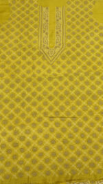 MUSTARD YELLOW PURE & PREMIUM MONGA SILK CHIKANKARI MEN'S KURTA FABRIC - Image 4