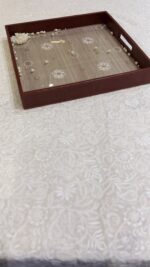 BEIGE CHIKANKARI LEATHER SQUARE TRAY - Image 3