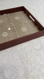 BEIGE CHIKANKARI LEATHER SQUARE TRAY - Image 2