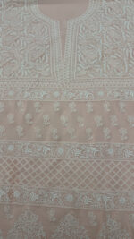 PEACHISH PINK PURE & PREMIUM GEORGETTE CHIKANKARI KURTA & DUPATTA SET - Image 3
