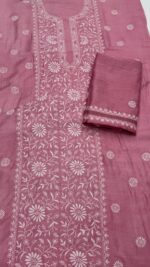 PINK PURE & PREMIUM MONGA SILK CHIKANAKRI KURTA & DUPATTA SET - Image 5