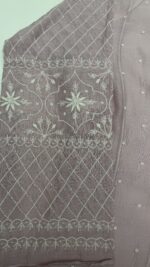 LAVENDER CHANDERI MUL CHIKANKARI ANARKALI & DUPATTA SET - Image 4