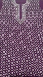 AUBERGINE PURE & PREMIUM MONGA SILK CHIKANKARI CHIKANKARI MEN'S KURTA FABRIC - Image 5