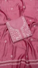 PINK PURE & PREMIUM MONGA SILK CHIKANAKRI KURTA & DUPATTA SET
