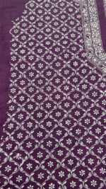 AUBERGINE PURE & PREMIUM MONGA SILK CHIKANKARI CHIKANKARI MEN'S KURTA FABRIC - Image 3