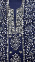 ROYAL BLUE PURE & PREMIUM MONGA SILK CHIKANKARI KURTA & DUPATTA SET - Image 3
