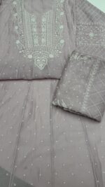 LAVENDER CHANDERI MUL CHIKANKARI ANARKALI & DUPATTA SET - Image 6