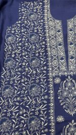 ROYAL BLUE PURE & PREMIUM MONGA SILK CHIKANKARI KURTA & DUPATTA SET - Image 4