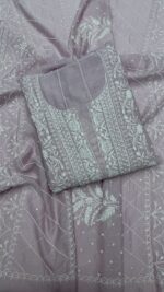 LAVENDER CHANDERI MUL CHIKANKARI ANARKALI & DUPATTA SET