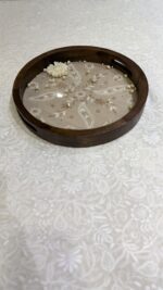 BEIGE CHIKANKARI WOODEN ROUND TRAY