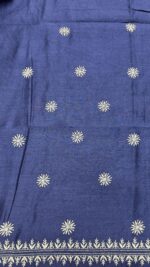 ROYAL BLUE PURE & PREMIUM MONGA SILK CHIKANKARI KURTA & DUPATTA SET - Image 8