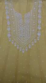 YELLOW CHANDERI MUL CHIKANKARI ANARKALI & DUPATTA SET - Image 3