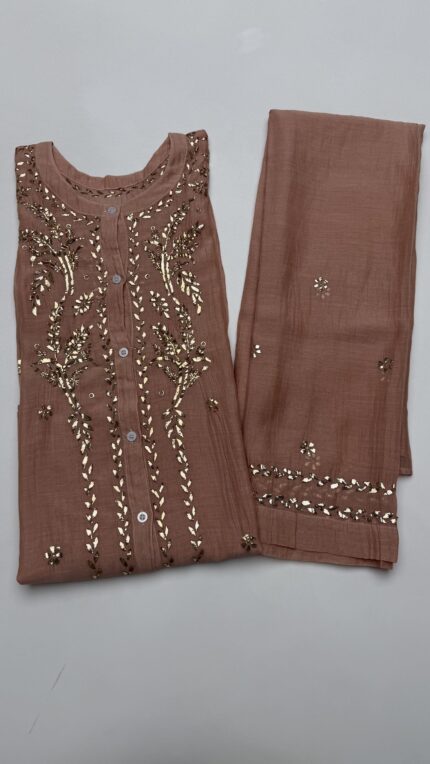 RUST BROWN CHANDERI MUL MUKAISH CO-ORD SET