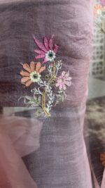 BLUSH PINK PURE & PREMIUM ORGANZA CHIKANKARI & MUKAISH SAREE & BLOUSE - Image 6