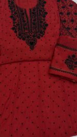 RED & BLACK CHANDERI MUL CHIKANKARI ANARKALI & DUPATTA SET - Image 6