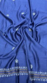 ROYAL BLUE PURE & PREMIUM MONGA SILK CHIKANKARI KURTA & DUPATTA SET - Image 2