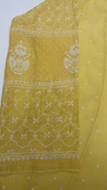 YELLOW CHANDERI MUL CHIKANKARI ANARKALI & DUPATTA SET - Image 5