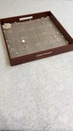 BEIGE CHIKANKARI LEATHER SQUARE TRAY