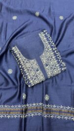 ROYAL BLUE PURE & PREMIUM MONGA SILK CHIKANKARI KURTA & DUPATTA SET