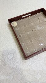 BEIGE CHIKANKARI LEATHER SQUARE TRAY - Image 2
