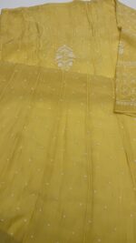 YELLOW CHANDERI MUL CHIKANKARI ANARKALI & DUPATTA SET - Image 9
