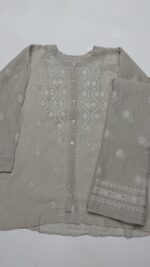 DYEABLE PURE & PREMIUM SILVER TISSUE CHIKANKARI CO-ORD SET - Image 4