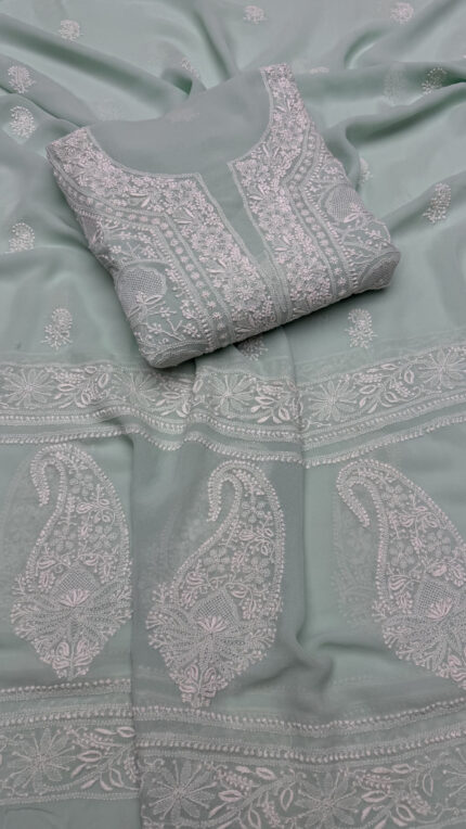 MINT GREEN PURE & PREMIUM GEORGETTE CHIKANKARI KURTA & DUPATTA SET