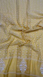 YELLOW CHANDERI MUL CHIKANKARI ANARKALI & DUPATTA SET - Image 2