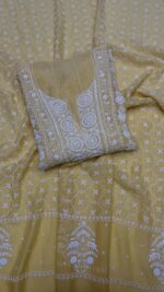 YELLOW CHANDERI MUL CHIKANKARI ANARKALI & DUPATTA SET
