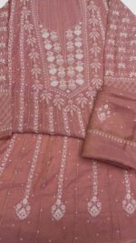 ROSEGOLD PINK PURE & PREMIUM TISSUE CHIKANKARI ANARKALI & DUPATTA SET - Image 7