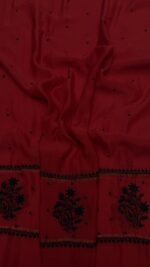 RED & BLACK CHANDERI MUL CHIKANKARI ANARKALI & DUPATTA SET - Image 2
