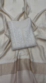 DYEABLE PURE & PREMIUM MONGA SILK CHIKANKARI KURTA & DUPATTA SET