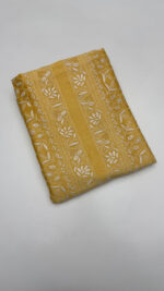 YELLOW CHANDERI SILK CHIKANKARI MEN'S KURTA FABRIC