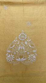 YELLOW CHANDERI SILK CHIKANKARI MEN'S KURTA FABRIC - Image 5