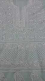 MINT GREEN PURE & PREMIUM GEORGETTE CHIKANKARI KURTA & DUPATTA SET - Image 3