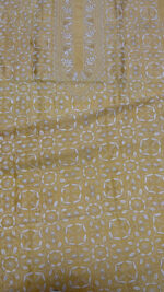 YELLOW CHANDERI SILK CHIKANKARI MEN'S KURTA FABRIC - Image 4