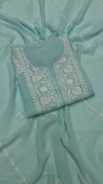AQUA PURE & PREMIUM GEORGETTE CHIKANKARI KURTA & DUPATTA SET