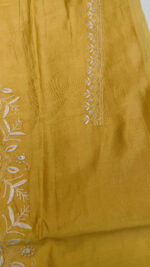 YELLOW CHANDERI SILK CHIKANKARI MEN'S KURTA FABRIC - Image 6