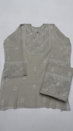 DYEABLE PURE & PREMIUM SILVER TISSUE CHIKANKARI CO-ORD SET - Image 4