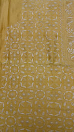 YELLOW CHANDERI SILK CHIKANKARI MEN'S KURTA FABRIC - Image 3