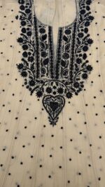 BEIGE & BLACK CHANDERI MUL CHIKANKARI ANARKALI & DUPATTA SET - Image 3