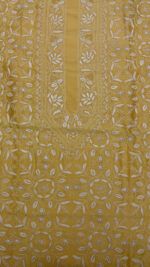 YELLOW CHANDERI SILK CHIKANKARI MEN'S KURTA FABRIC - Image 2