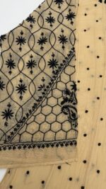 BEIGE & BLACK CHANDERI MUL CHIKANKARI ANARKALI & DUPATTA SET - Image 4