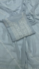 ICY BLUE PURE & PREMIUM GEORGETTE CHIKANKARI KURTA & DUPATTA SET