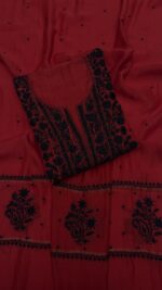 RED & BLACK CHANDERI MUL CHIKANKARI ANARKALI & DUPATTA SET
