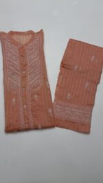 PEACH CHANDERI MUL CHIKANKARI CO-ORD SET