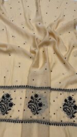 BEIGE & BLACK CHANDERI MUL CHIKANKARI ANARKALI & DUPATTA SET - Image 2