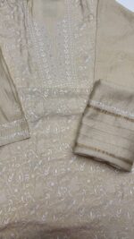 DYEABLE PURE & PREMIUM MONGA SILK CHIKANKARI KURTA & DUPATTA SET - Image 6
