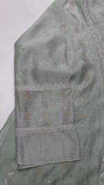 MINT GREEN OMBRE CHANDERI SILK CHIKANKARI A-LINE CO-ORD SET - Image 3