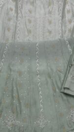 MINT GREEN OMBRE CHANDERI SILK CHIKANKARI A-LINE CO-ORD SET - Image 5